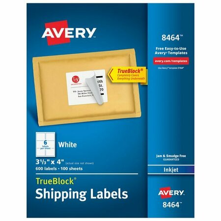 AVERY 08464 TrueBlock 3 1/3'' x 4'' White Permanent Inkjet Shipping Label, 600PK 15408464